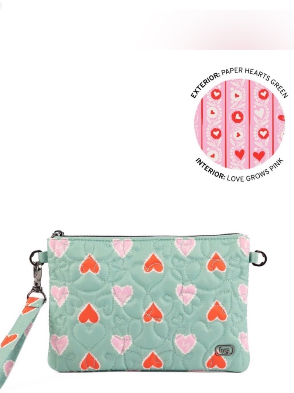 Lug Ziplet Wristlet RFID Wallet Paper Heart Green